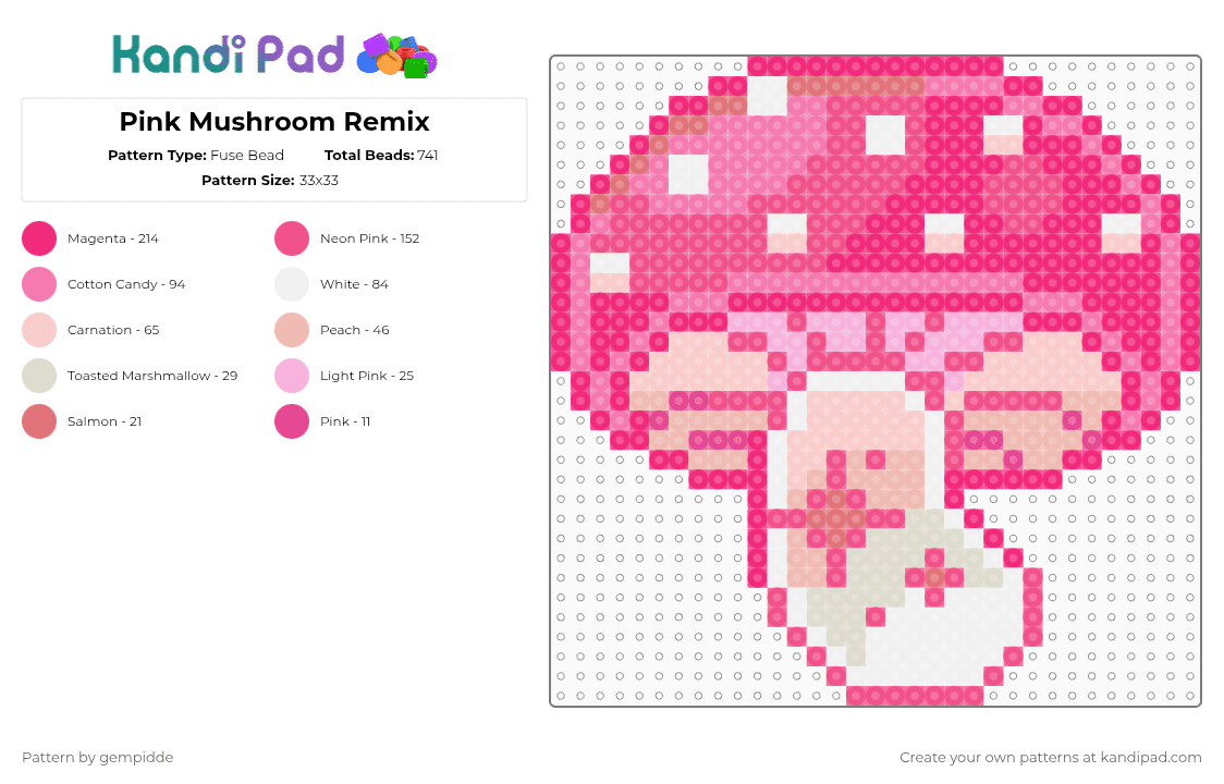 Pink Mushroom Remix - Fuse Bead Pattern by gempidde on Kandi Pad - pink,drug,nature,plant