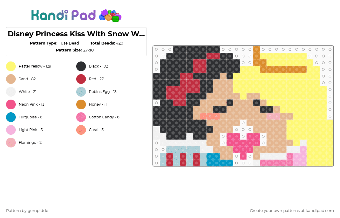 Disney Princess Kiss With Snow White and Aurora in Pink - Fuse Bead Pattern by gempidde on Kandi Pad - beige,yellow,gay,disney,pride,lesbian,romance,love,sleeping beauty,beauty