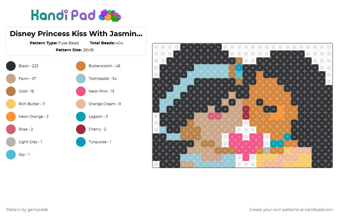 Disney Princess Kiss With Jasmine and Pocahontas - Fuse Bead Pattern by gempidde on Kandi Pad - black,light blue,beige,orange,gay,disney,pride,lesbian,romance,love,aladdin