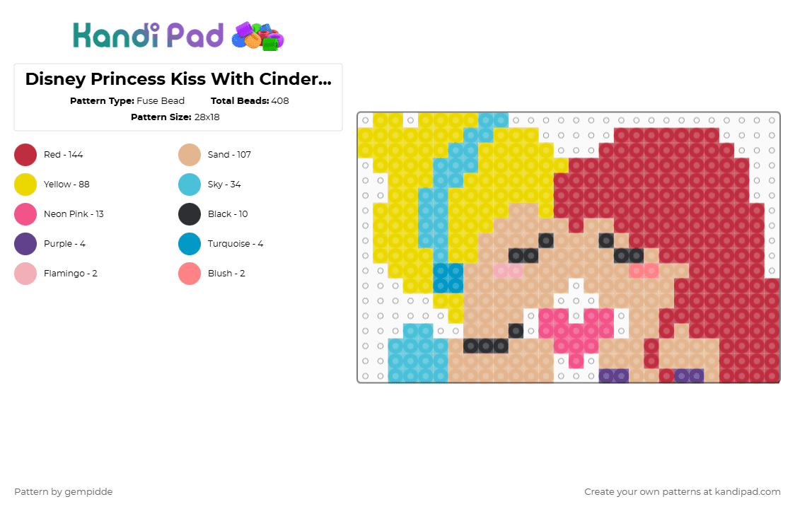 Disney Princess Kiss With Cinderella and 1989 Ariel - Fuse Bead Pattern by gempidde on Kandi Pad - beige,yellow,red,gay,disney,pride,lesbian,romance,love,little mermaid