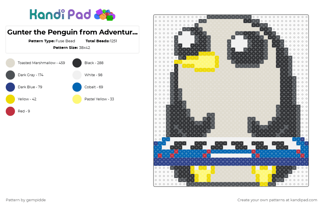 Gunter the Penguin from Adventure Time - Fuse Bead Pattern by gempidde on Kandi Pad - beige,gray,dj,adventure time,finn,penguin,winter,snow,music,cartoon