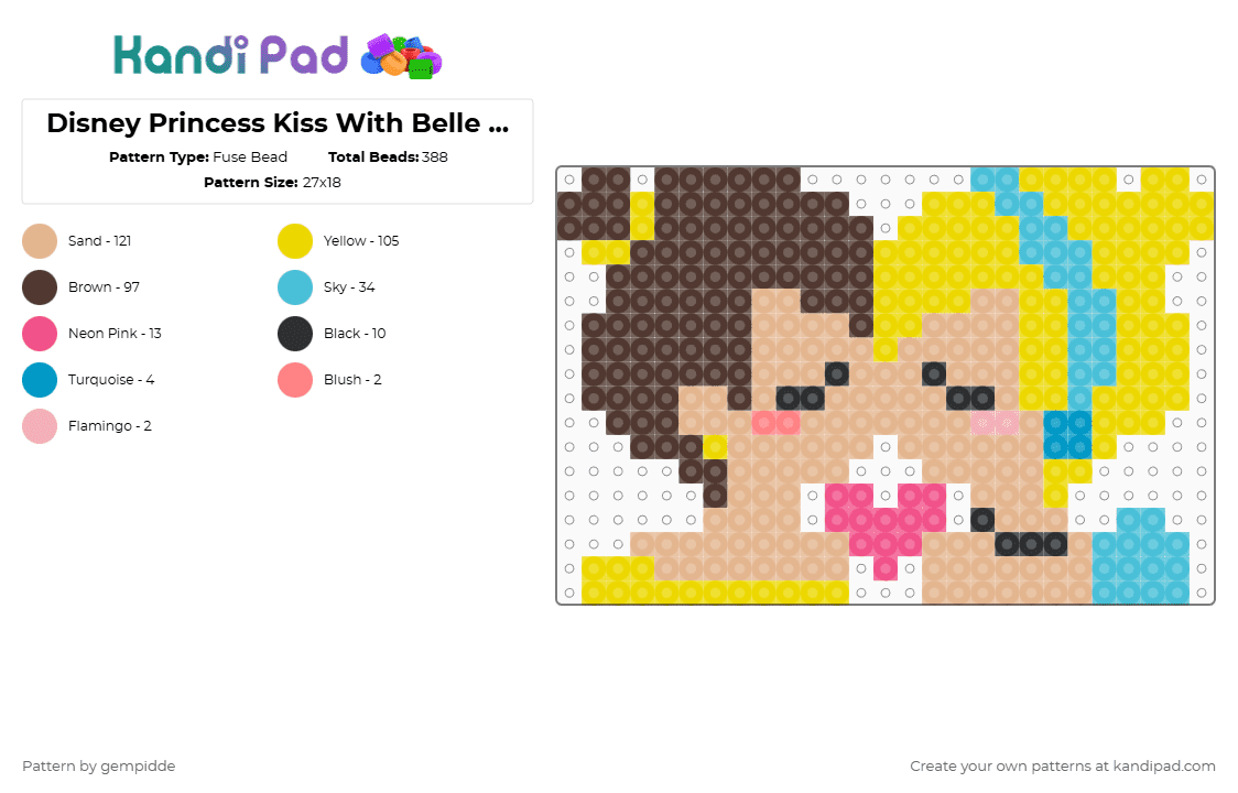 Disney Princess Kiss With Belle and Cinderella - Fuse Bead Pattern by gempidde on Kandi Pad - beige,yellow,brown,gay,disney,pride,lesbian,romance,love,beauty and the beast