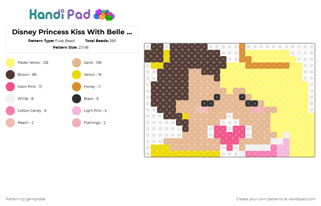 Disney Princess Kiss With Belle and Aurora in Pink - Fuse Bead Pattern by gempidde on Kandi Pad - beige,yellow,brown,gay,disney,pride,lesbian,love,sleeping beauty,beauty and the beast