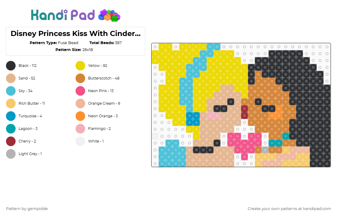 Disney Princess Kiss With Cinderella and Pocahontas - Fuse Bead Pattern by gempidde on Kandi Pad - beige,orange,yellow,light blue,gay,disney,pride,lesbian,romance,love