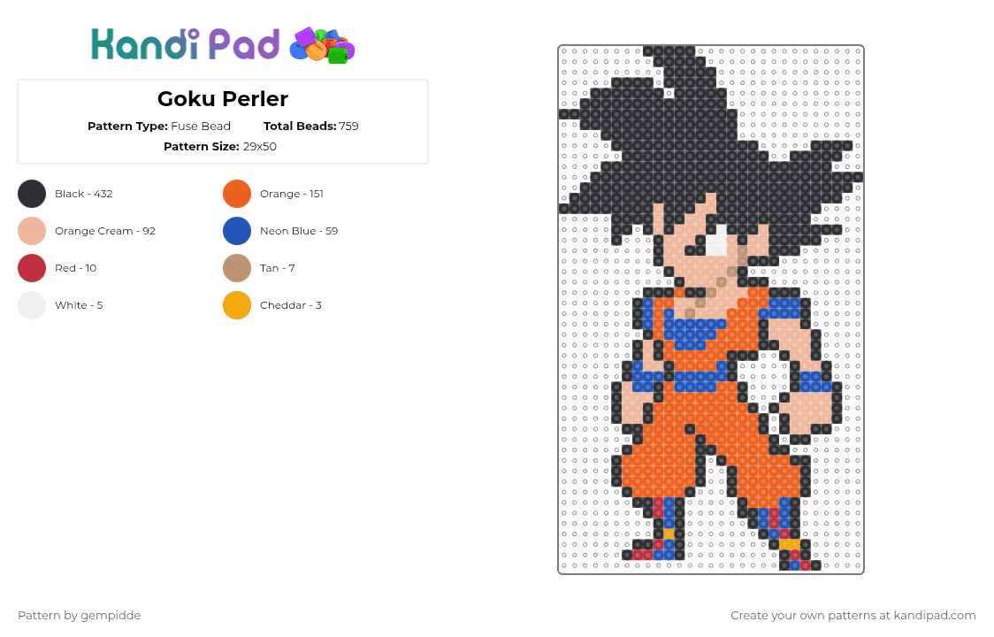 Goku Perler - Fuse Bead Pattern by gempidde on Kandi Pad - black,orange,beige,dragonball,dragon,ball,character,anime