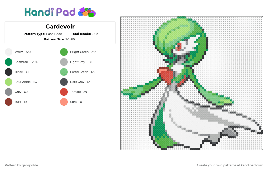 Gardevoir - Fuse Bead Pattern by gempidde on Kandi Pad - beige,green,pokemon,gallade,fairy,psychic,kirlia,waifu,ralts,gaming