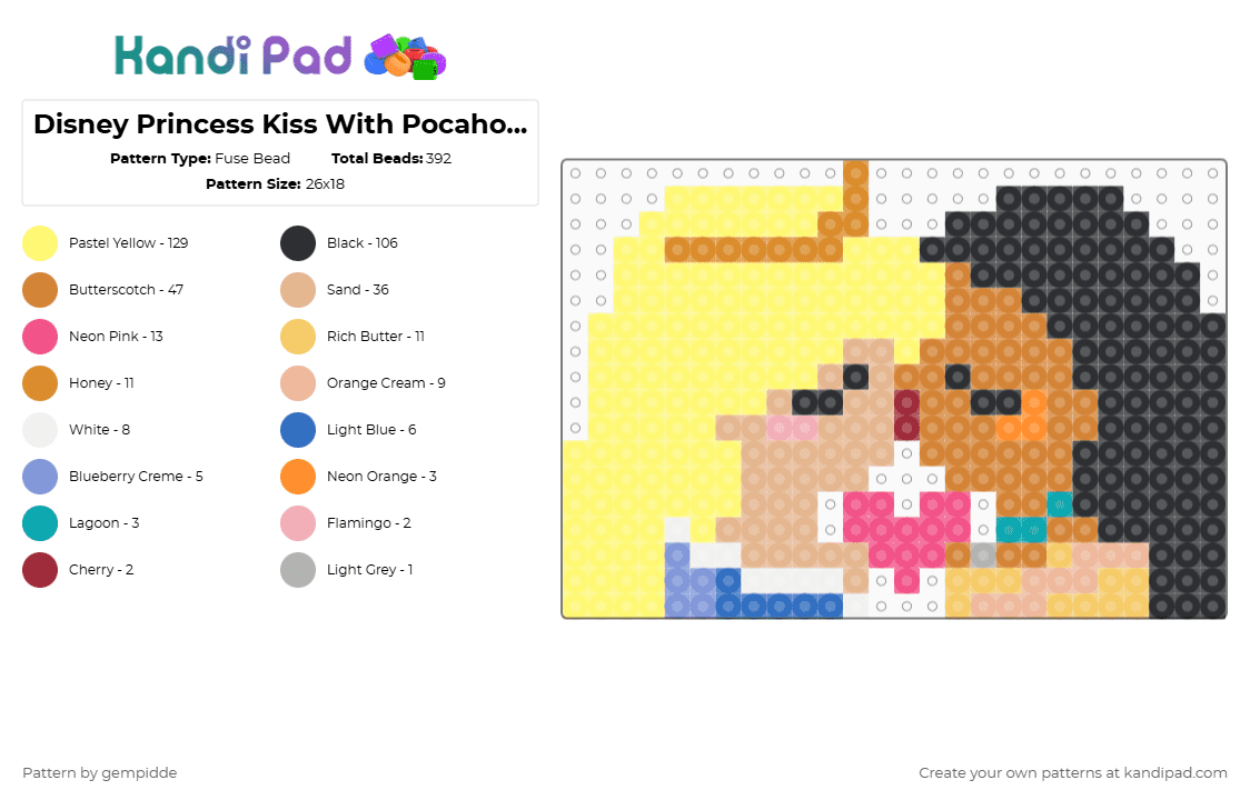 Disney Princess Kiss With Pocahontas and Aurora in Blue - Fuse Bead Pattern by gempidde on Kandi Pad - beige,yellow,orange,gay,disney,pride,lesbian,romance,love,sleeping beauty,beauty