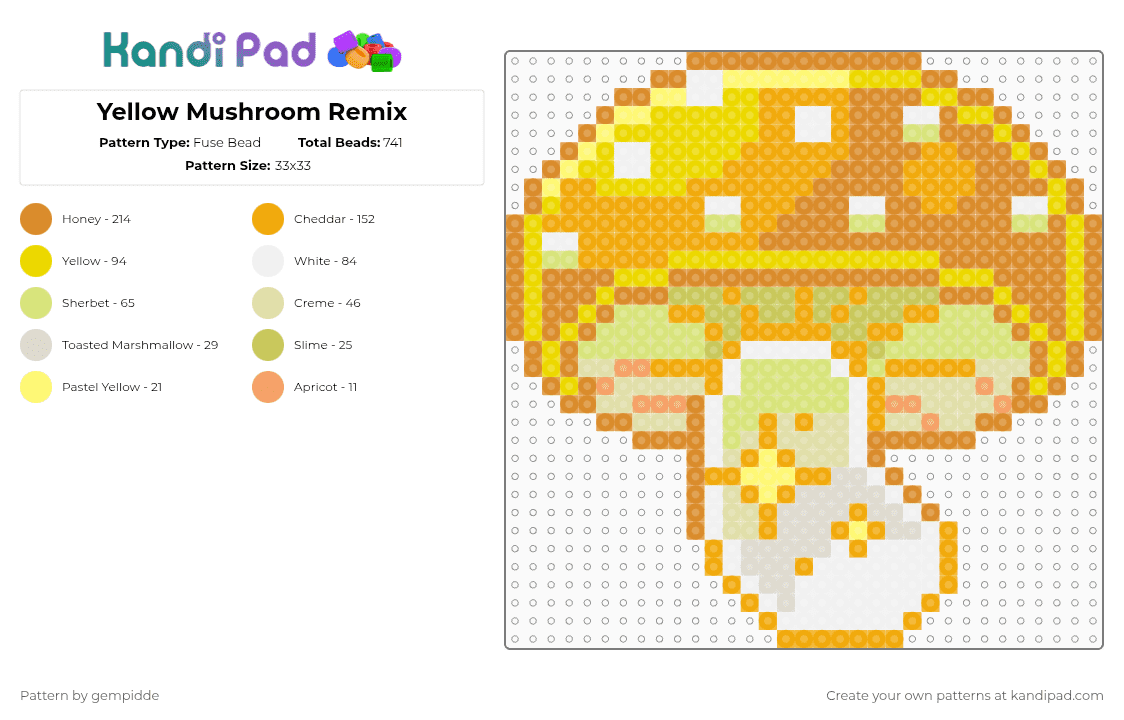Yellow Mushroom Remix - Fuse Bead Pattern by gempidde on Kandi Pad - orange,yellow,drug,shroom,nature,plant,gold
