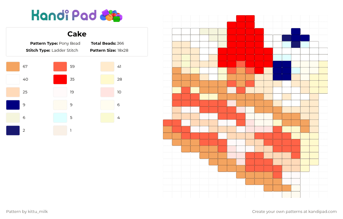 Cake - Pony Bead Pattern by kittu_milk on Kandi Pad - orange,red,beige