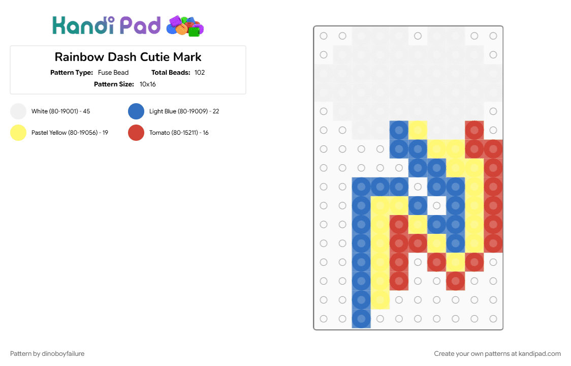 Rainbow Dash Cutie Mark - Fuse Bead Pattern by dinoboyfailure on Kandi Pad - blue, yellow