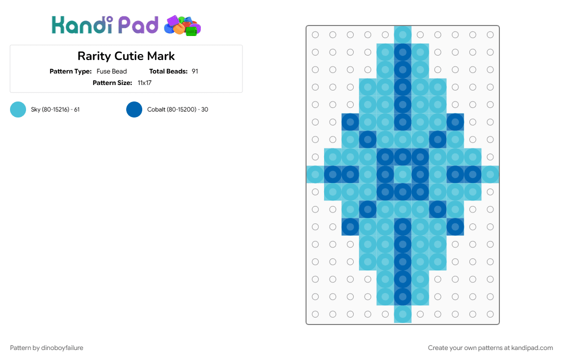 Rarity Cutie Mark - Fuse Bead Pattern by dinoboyfailure on Kandi Pad - blue, light blue