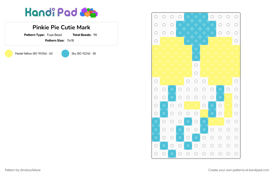 Pinkie Pie Cutie Mark - Fuse Bead Pattern by dinoboyfailure on Kandi Pad - light blue, yellow
