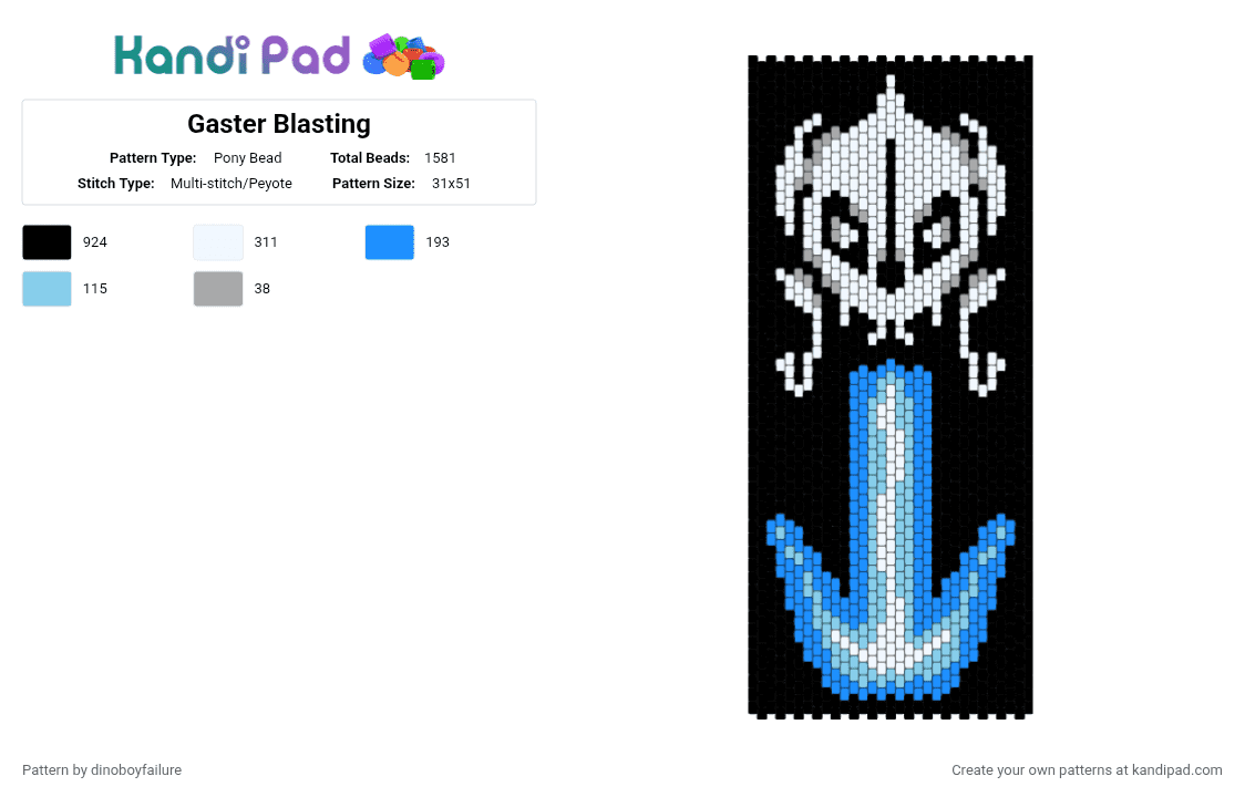 Gaster Blasting - Pony Bead Pattern by dinoboyfailure on Kandi Pad - black,light blue