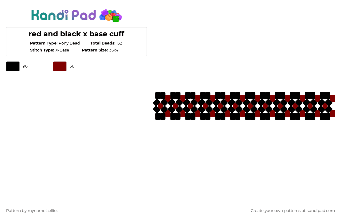 red and black x base cuff - Pony Bead Pattern by mynameiselliot on Kandi Pad - black,brown