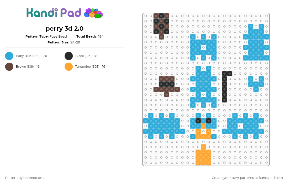 perry 3d 2.0 - Fuse Bead Pattern by bchrecteam on Kandi Pad - light blue