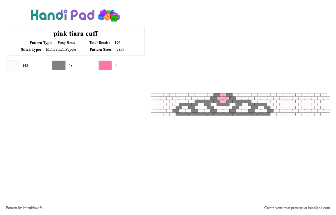 pink tiara cuff - Pony Bead Pattern by katsukiswife on Kandi Pad - white,gray
