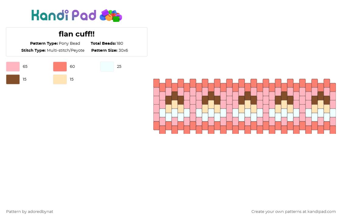 flan cuff!! - Pony Bead Pattern by katsukiswife on Kandi Pad - pink,orange