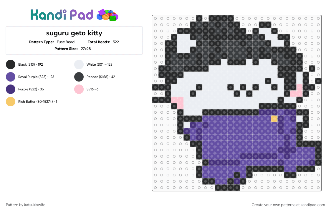 suguru geto kitty - Fuse Bead Pattern by katsukiswife on Kandi Pad - purple