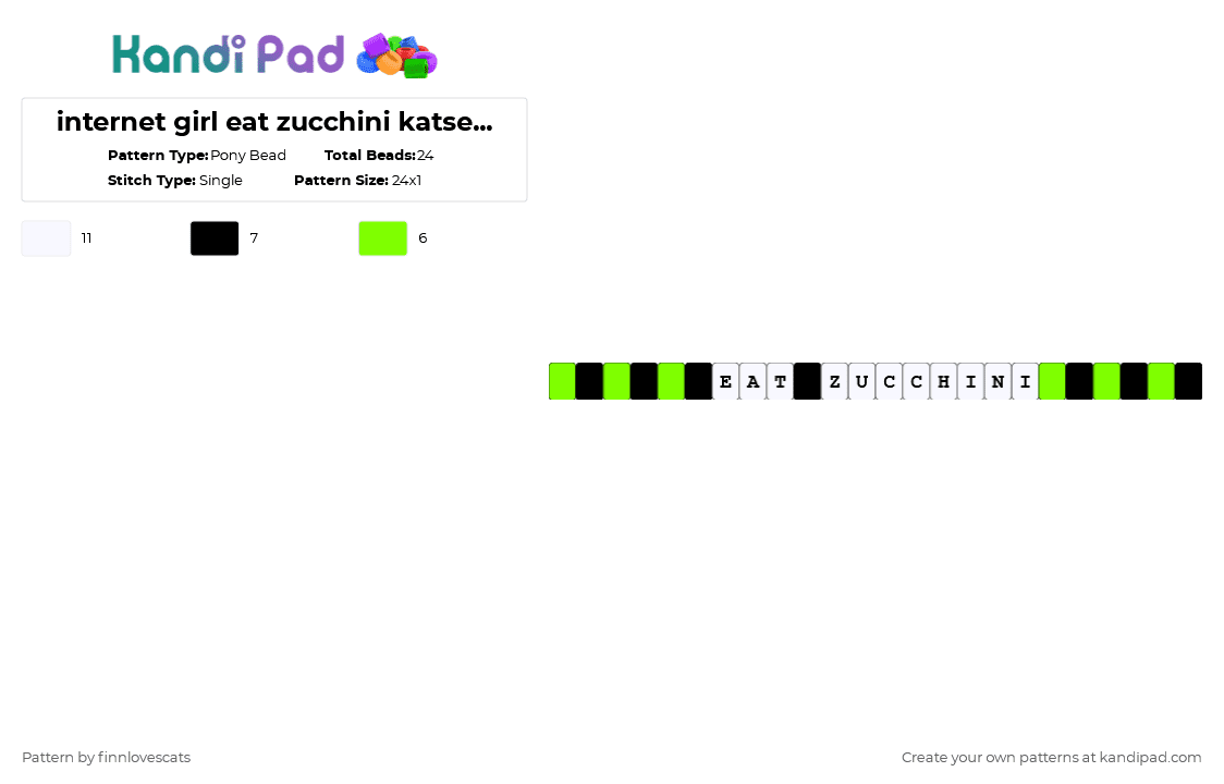 internet girl eat zucchini katseye single!! - Pony Bead Pattern by katsukiswife on Kandi Pad - green,white