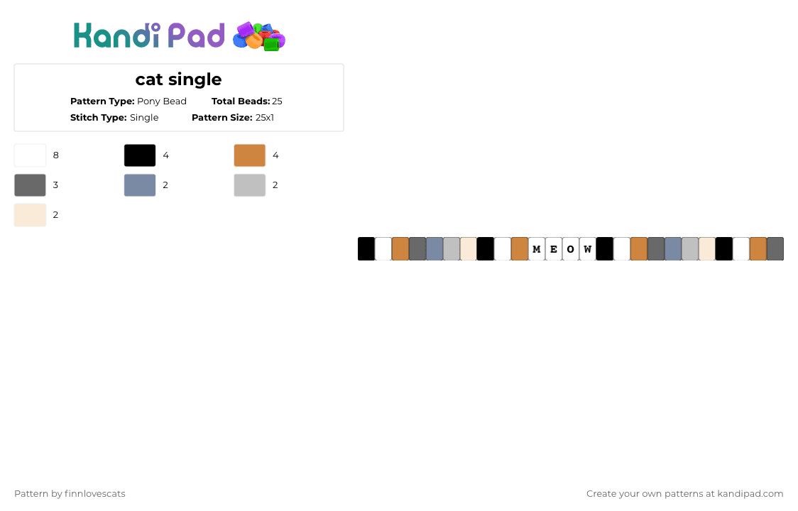 cat single - Pony Bead Pattern by katsukiswife on Kandi Pad - orange,gray