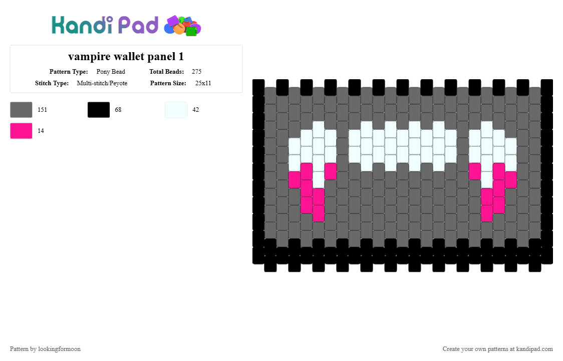 vampire wallet panel 1 - Pony Bead Pattern by katsukiswife on Kandi Pad - gray