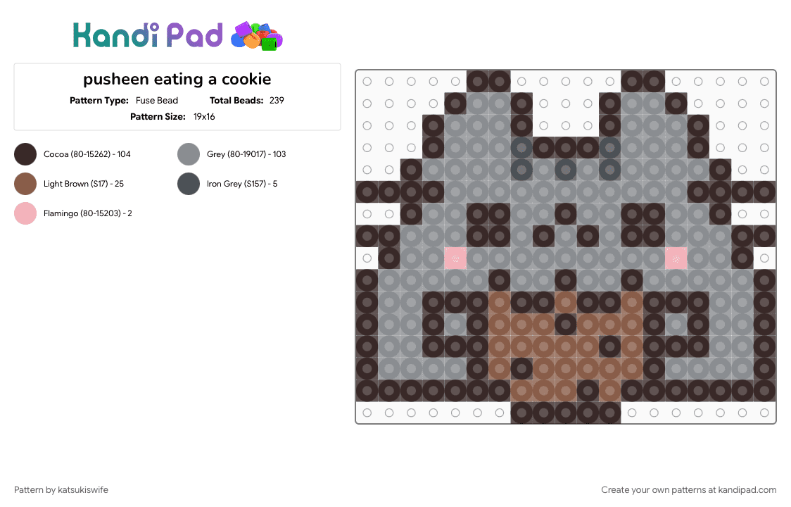pusheen eating a cookie - Fuse Bead Pattern by satorusinfinity on Kandi Pad - brown, gray