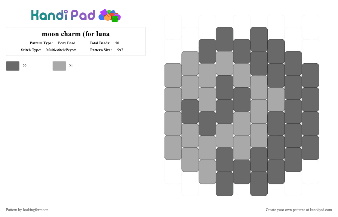 moon charm (for luna - Pony Bead Pattern by katsukiswife on Kandi Pad - beige,gray