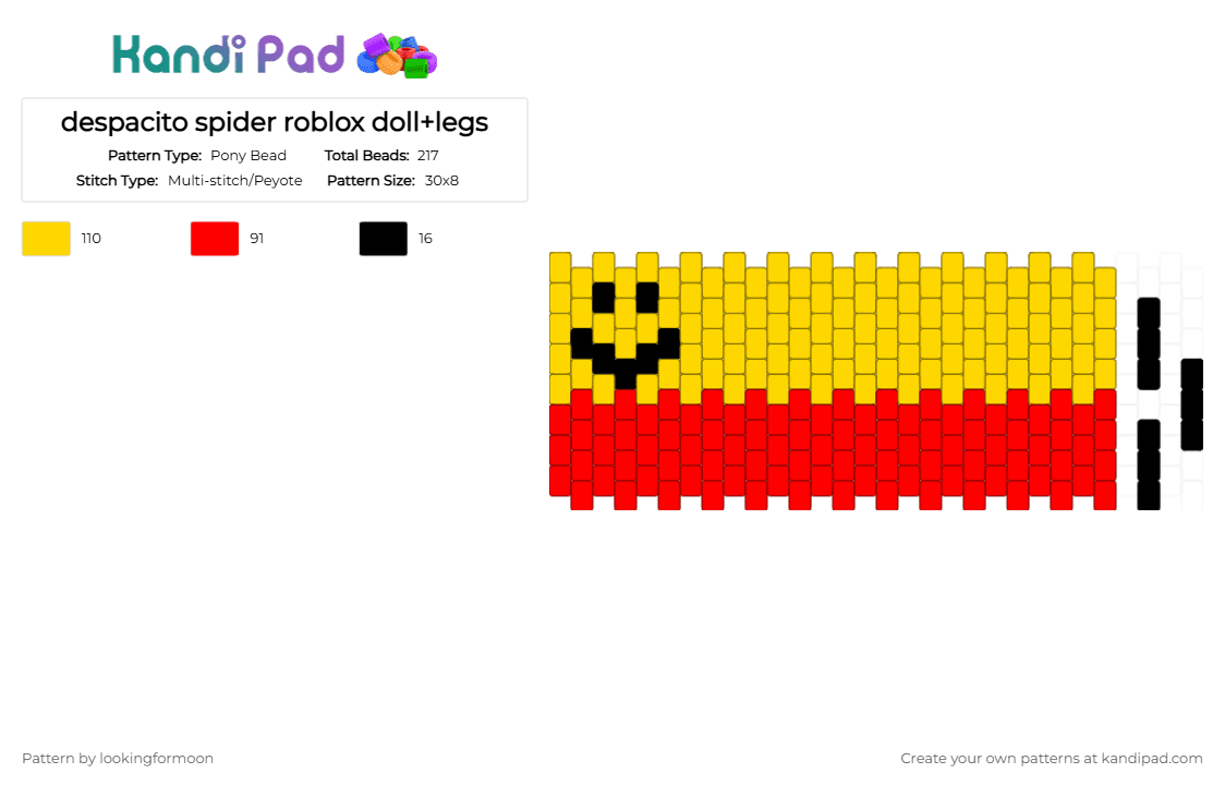 despacito spider roblox doll+legs - Pony Bead Pattern by katsukiswife on Kandi Pad - yellow,red