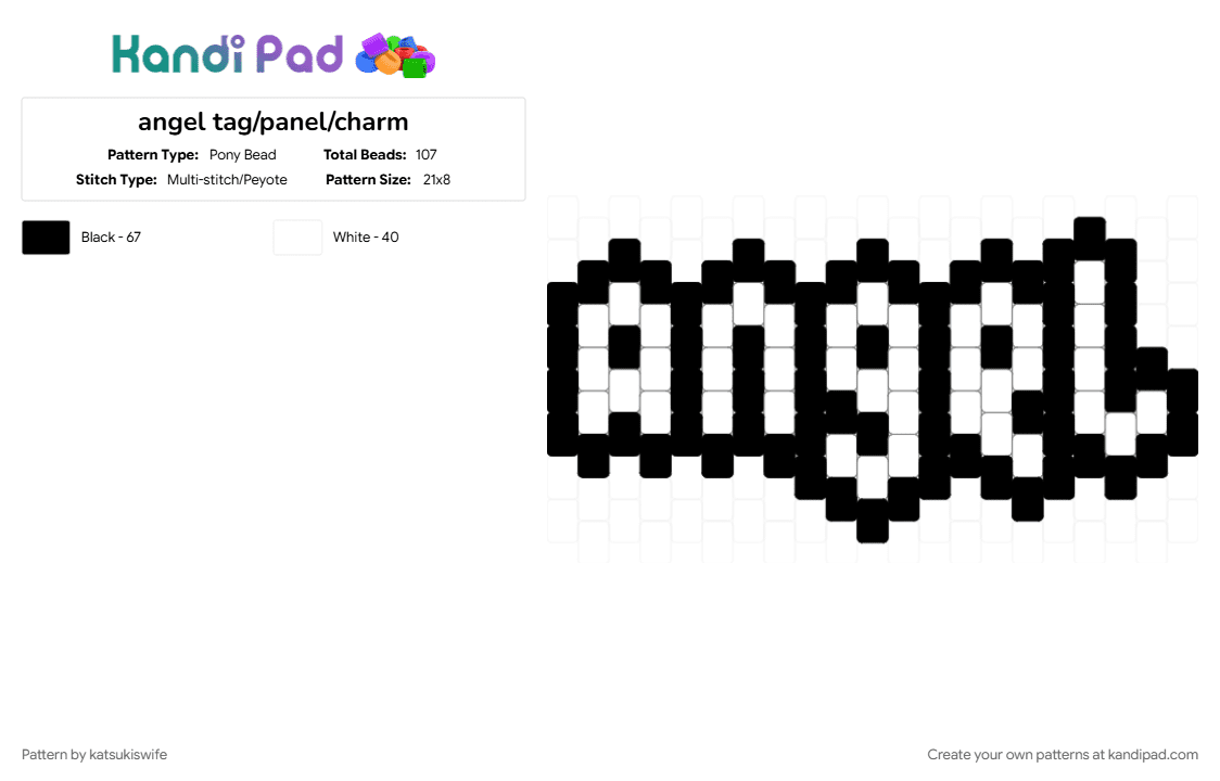 angel tag/panel/charm - Pony Bead Pattern by katsukiswife on Kandi Pad - black, white
