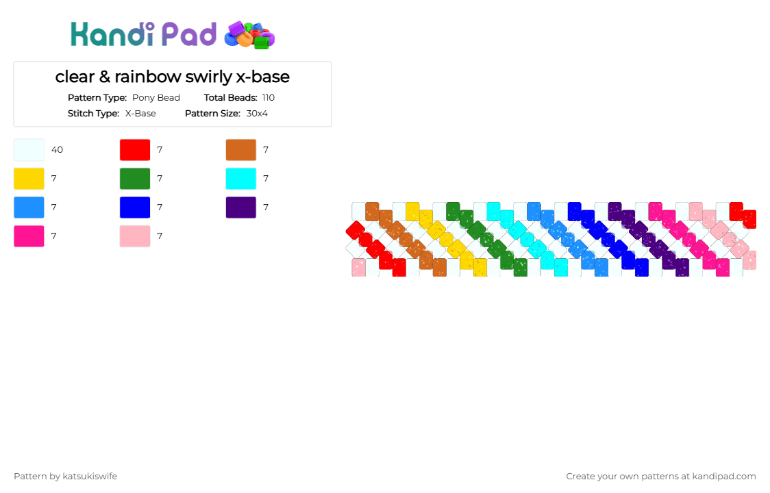 clear & rainbow swirly x-base - Pony Bead Pattern by katsukiswife on Kandi Pad - light blue,purple,pink