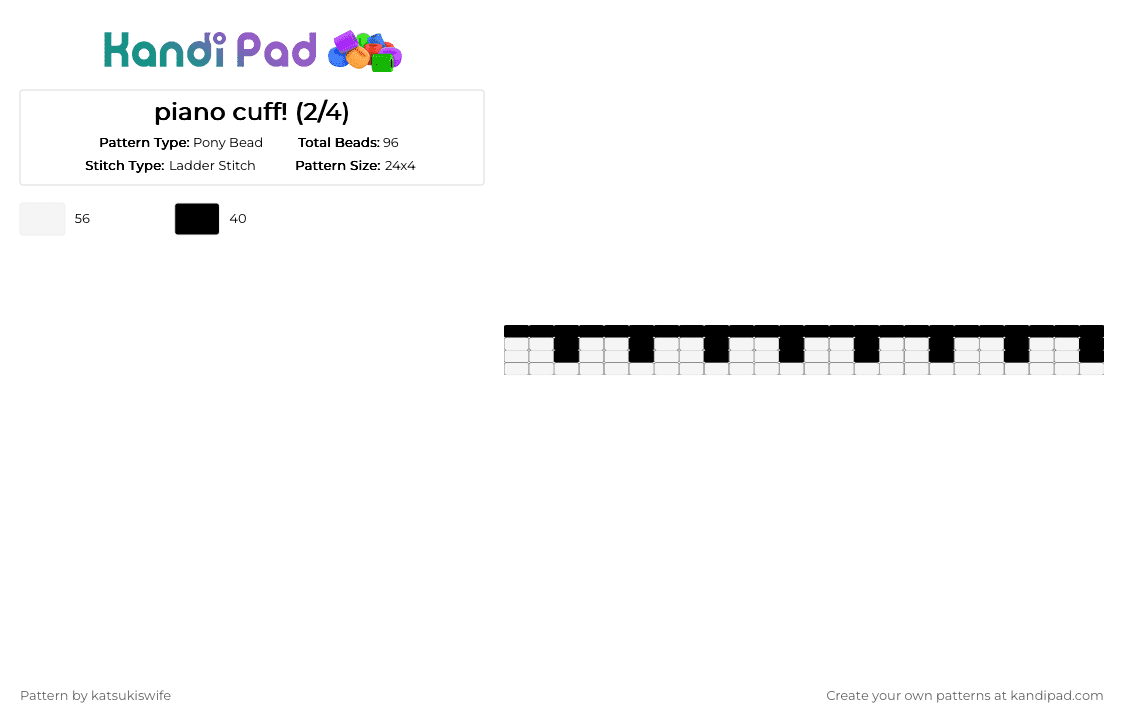 piano cuff! (2/4) - Pony Bead Pattern by katsukiswife on Kandi Pad - white,black