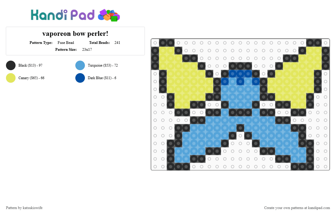 vaporeon bow perler! - Fuse Bead Pattern by katsukiswife on Kandi Pad - light blue,yellow