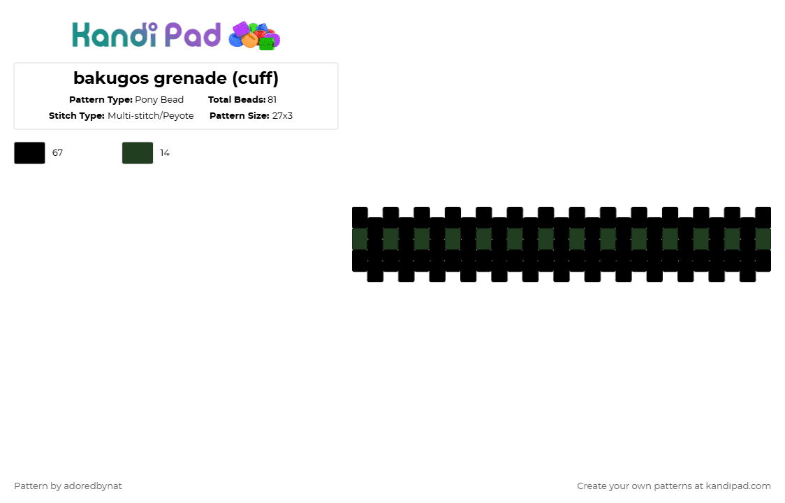 bakugos grenade (cuff) - Pony Bead Pattern by katsukiswife on Kandi Pad - black