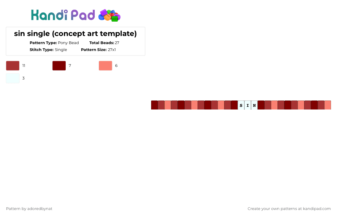 sin single (concept art template) - Pony Bead Pattern by katsukiswife on Kandi Pad - red