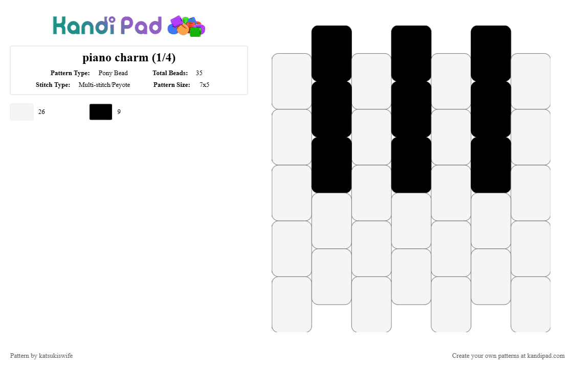 piano charm (1/4) - Pony Bead Pattern by katsukiswife on Kandi Pad - white
