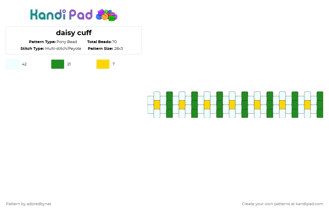 daisy cuff - Pony Bead Pattern by katsukiswife on Kandi Pad - white,green