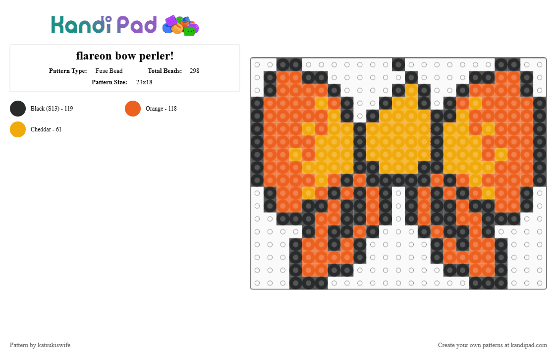 flareon bow perler! - Fuse Bead Pattern by katsukiswife on Kandi Pad - black,orange