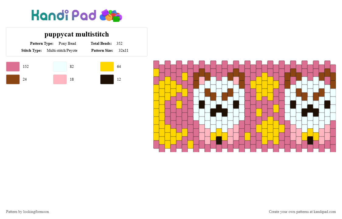 puppycat multistitch - Pony Bead Pattern by katsukiswife on Kandi Pad - pink