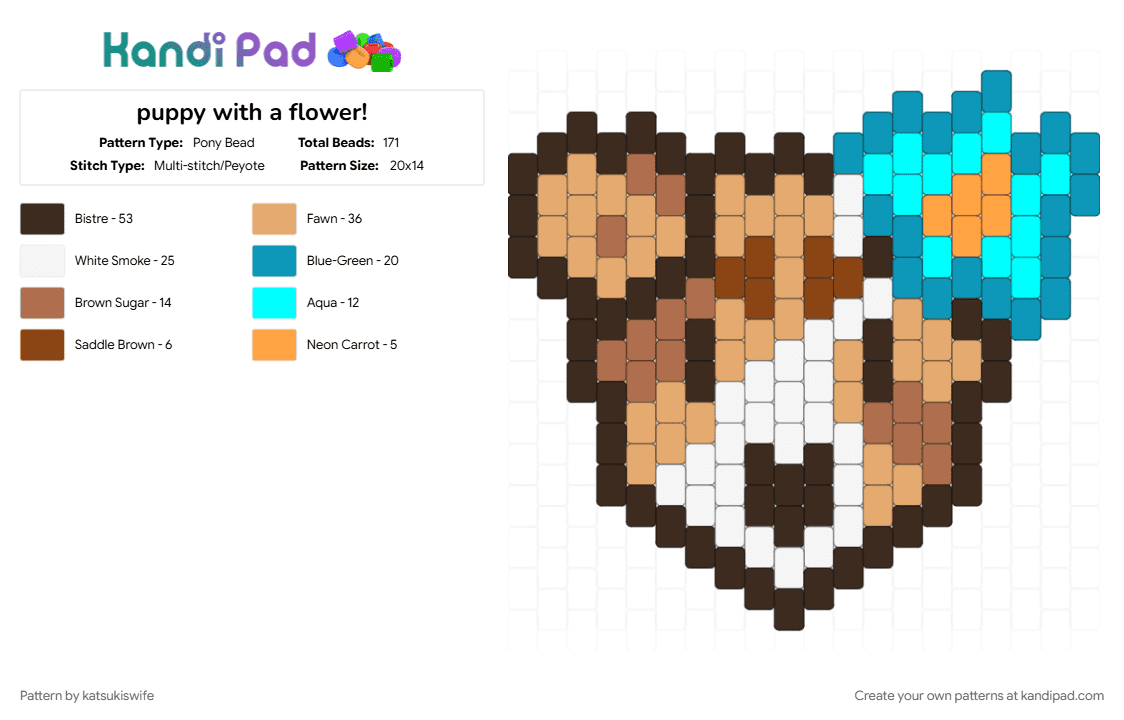 puppy with a flower! - Pony Bead Pattern by katsukiswife on Kandi Pad - brown, light blue, orange