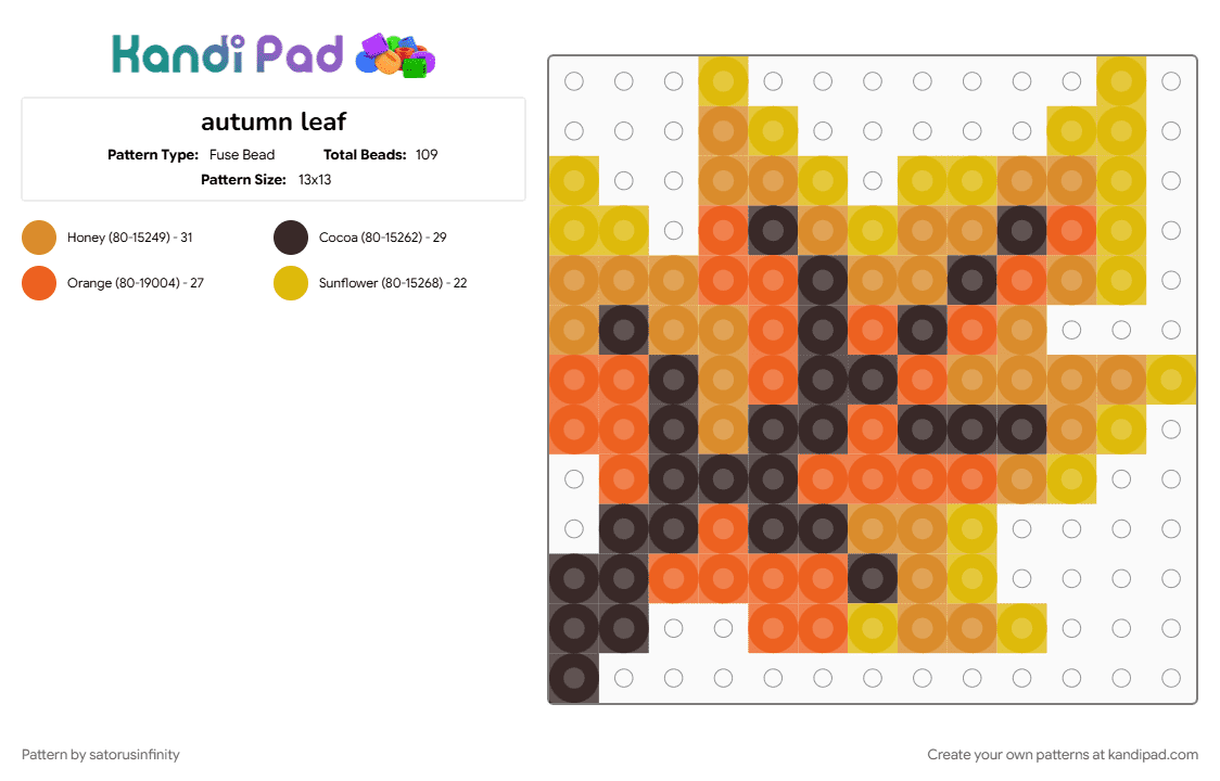 autumn leaf - Fuse Bead Pattern by satorusinfinity on Kandi Pad - orange
