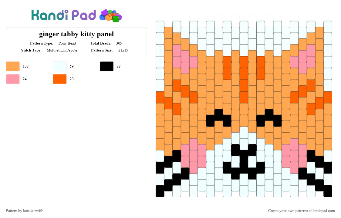 ginger tabby kitty panel - Pony Bead Pattern by katsukiswife on Kandi Pad - 