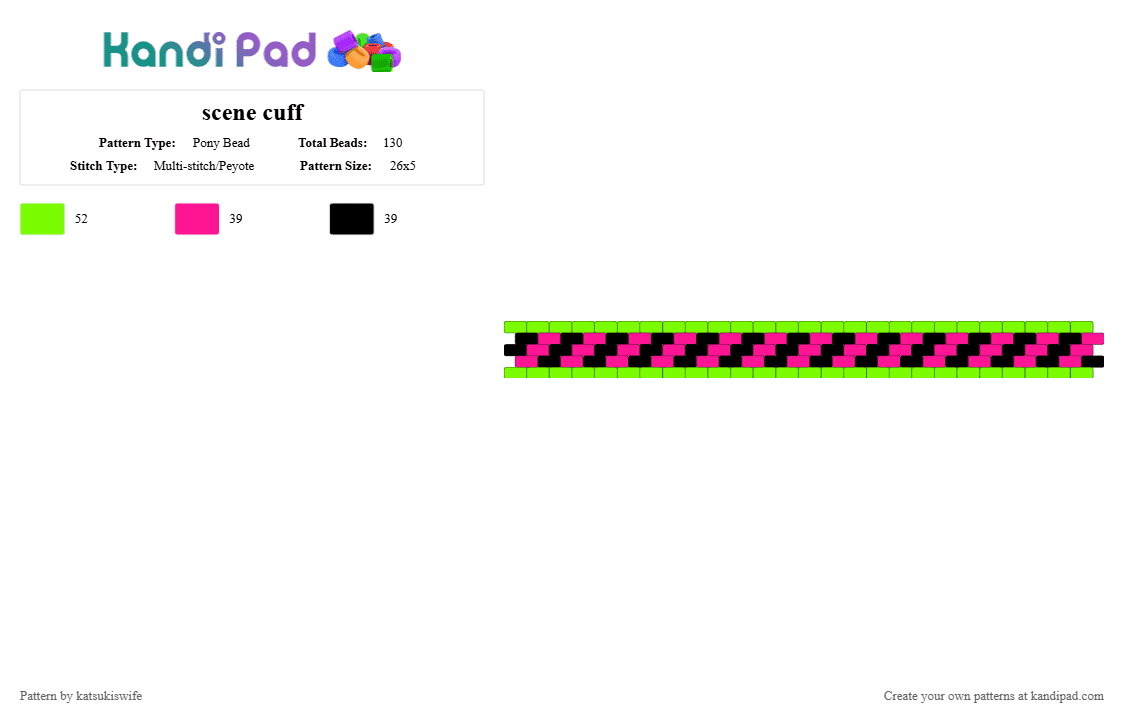 scene cuff - Pony Bead Pattern by katsukiswife on Kandi Pad - green,pink