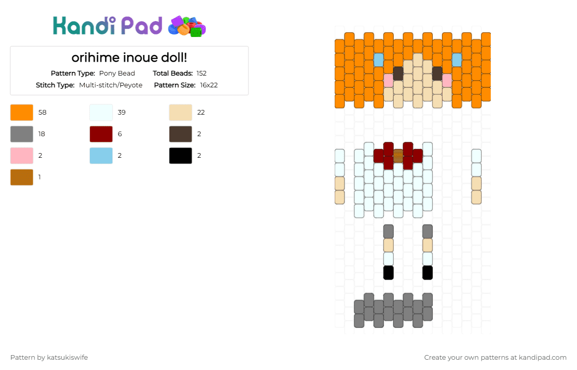 orihime inoue doll! - Pony Bead Pattern by katsukiswife on Kandi Pad - beige, gray, orange