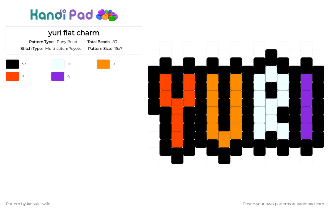 lesbian-colored yuri flat charm - Pony Bead Pattern by katsukiswife on Kandi Pad - black,red,orange