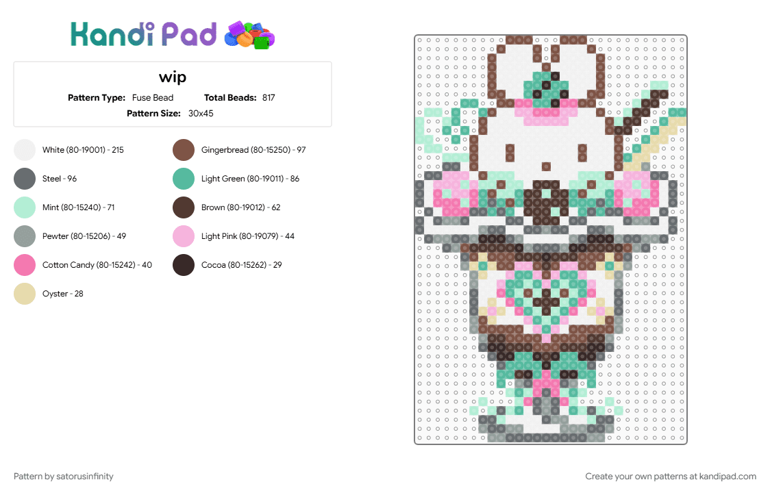 bunny mint choco ice cream sundae - Fuse Bead Pattern by satorusinfinity on Kandi Pad - colorful, cotddessert, pink, teal