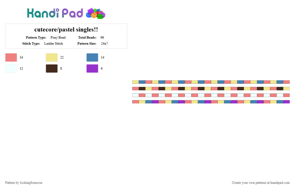 cutecore/pastel singles!! - Pony Bead Pattern by katsukiswife on Kandi Pad - yellow,red