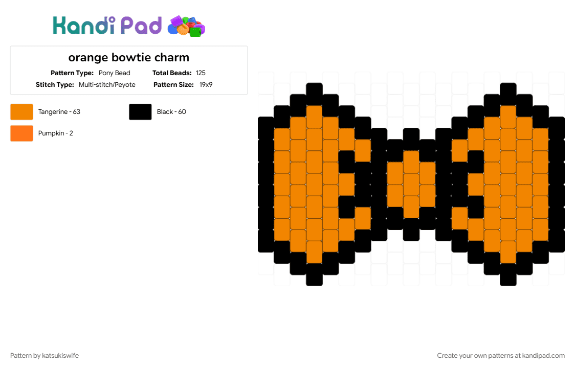 orange bowtie charm - Pony Bead Pattern by katsukiswife on Kandi Pad - black, orange