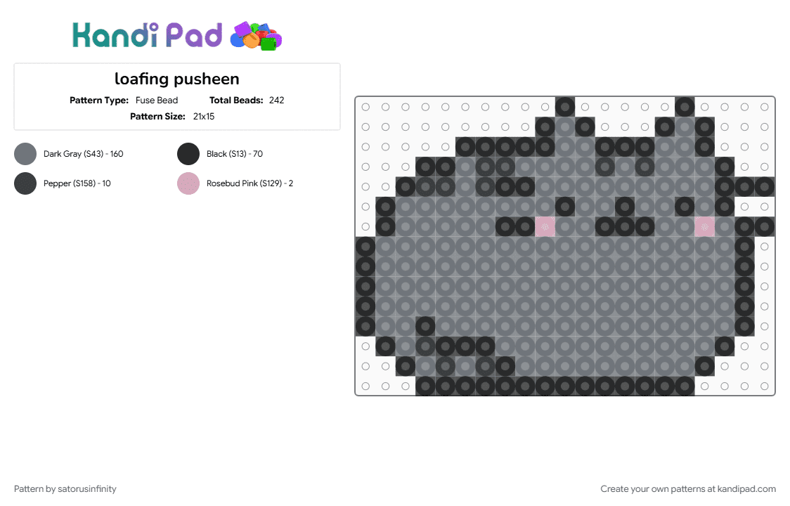 loafing pusheen - Fuse Bead Pattern by satorusinfinity on Kandi Pad - gray