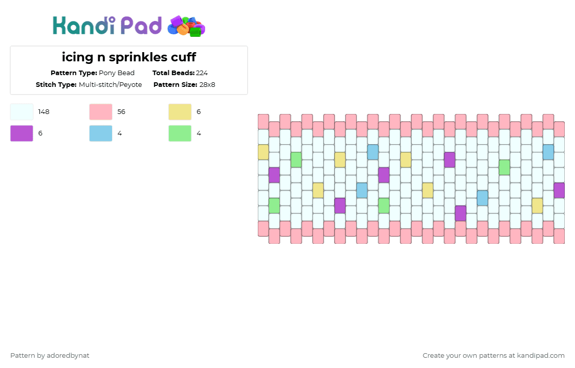 icing n sprinkles cuff - Pony Bead Pattern by katsukiswife on Kandi Pad - white,pink