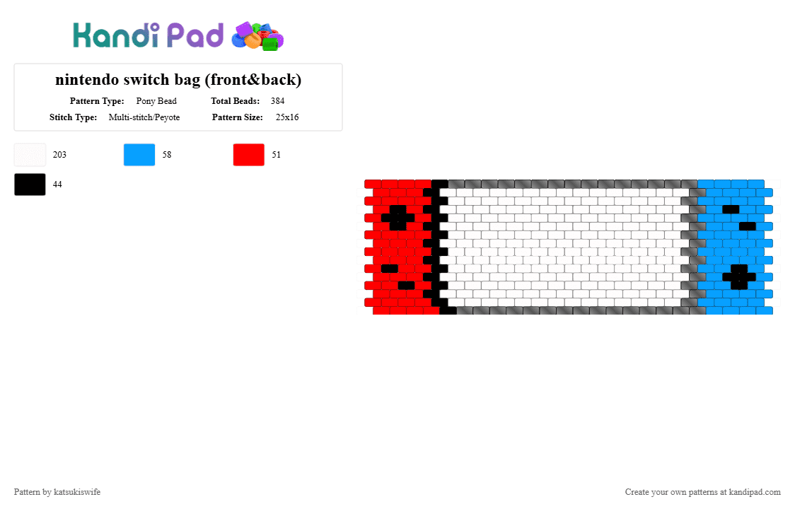 nintendo switch bag (front&back) - Pony Bead Pattern by katsukiswife on Kandi Pad - white,red,light blue